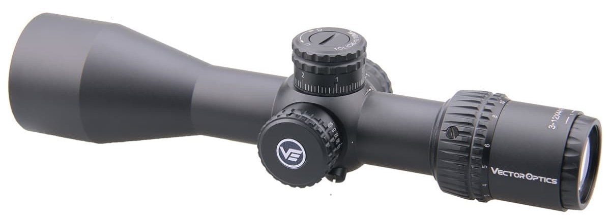 Optics Veyron FFP 3-12x44 Ultra Compact Riflescope showcasing its sleek design and tactical features.